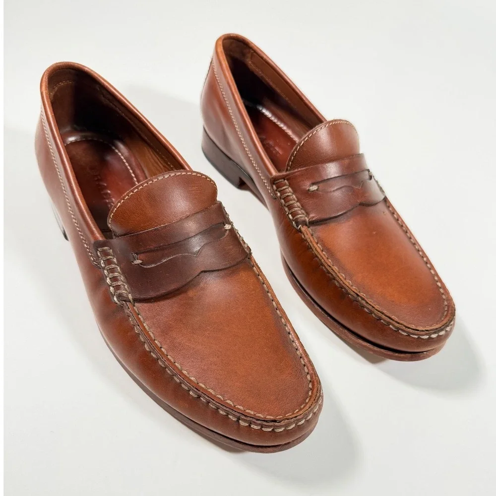 Trask Genuine Handsewn Brown Leather Penny Loafers Men's 10.5M Made in Italy